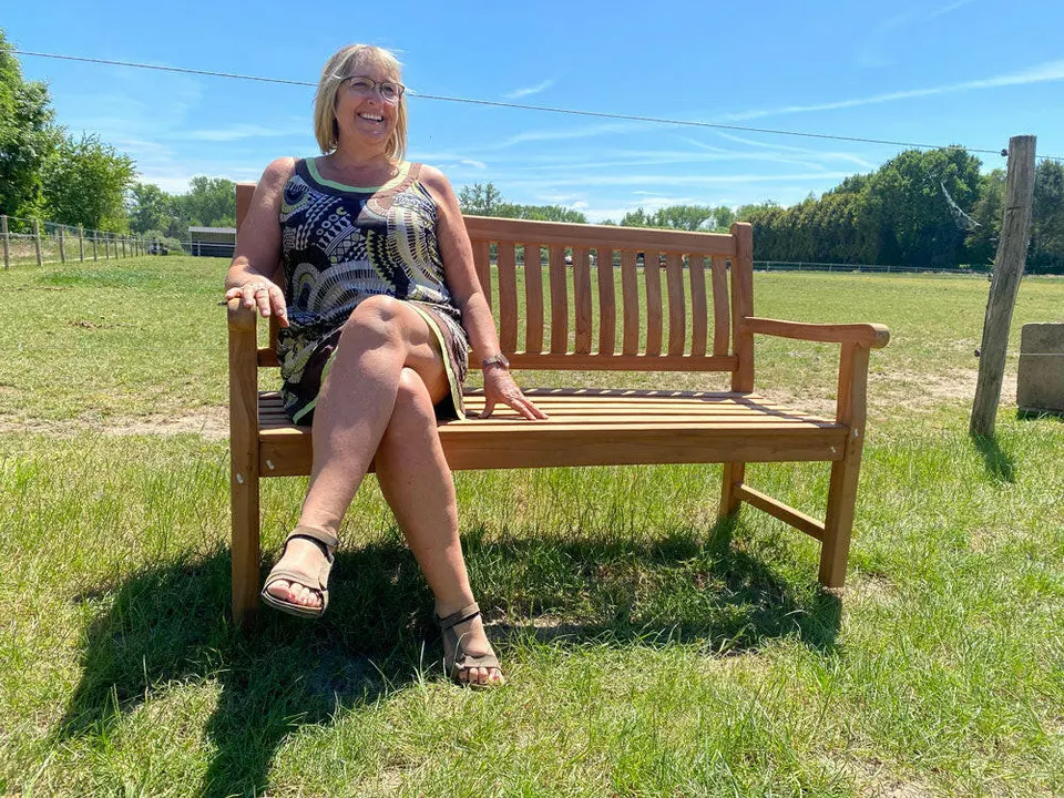 Banc en teck Dordogne 150 cm — photo réelle